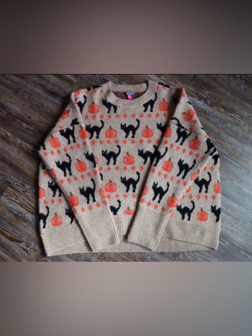 Vince Camuto Womens Spooky Fall Halloween Black Cat Pumpkin Soft Knit Sweater XL